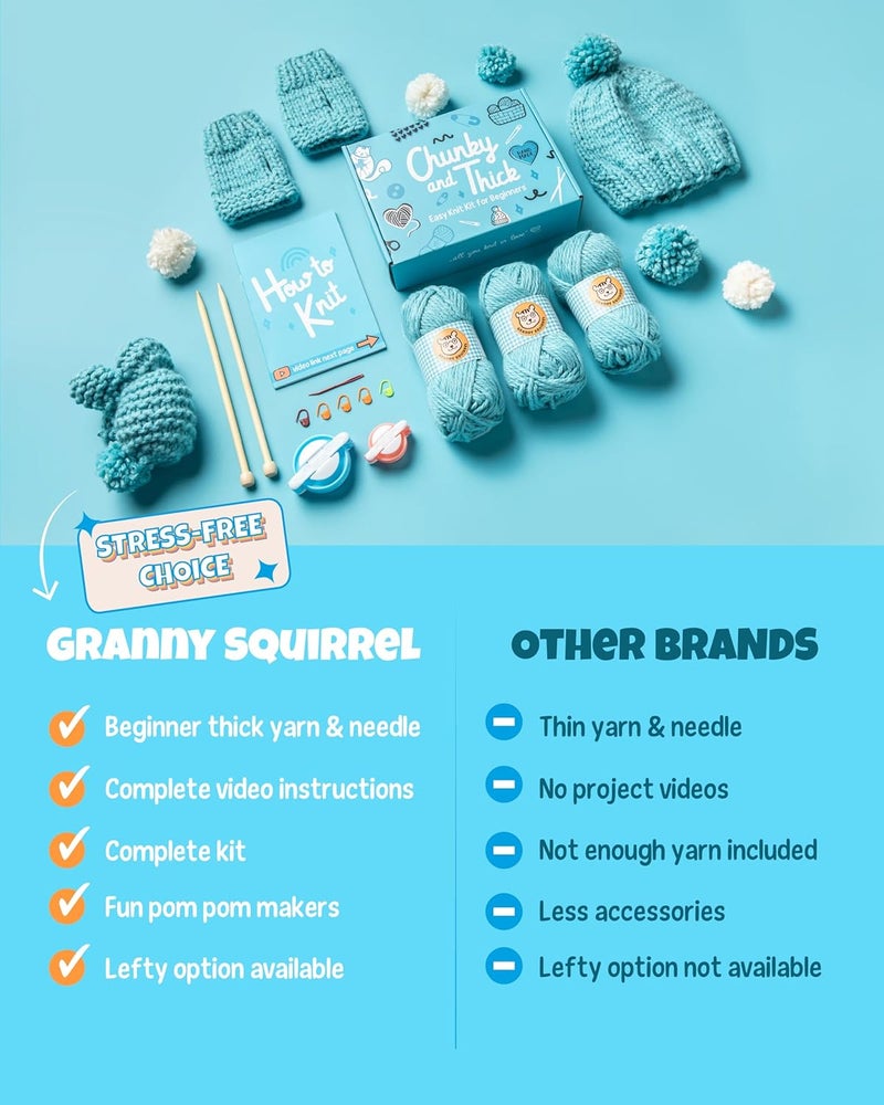 Granny Squirrel Complete Knitting Kit for Beginners - Learn to Knit Kit with Knitting Accessories Like Thick Beginner Yarn, Bamboo Needles for Beginners & More - Includes Video Tutorials & Written Guide - Image 5